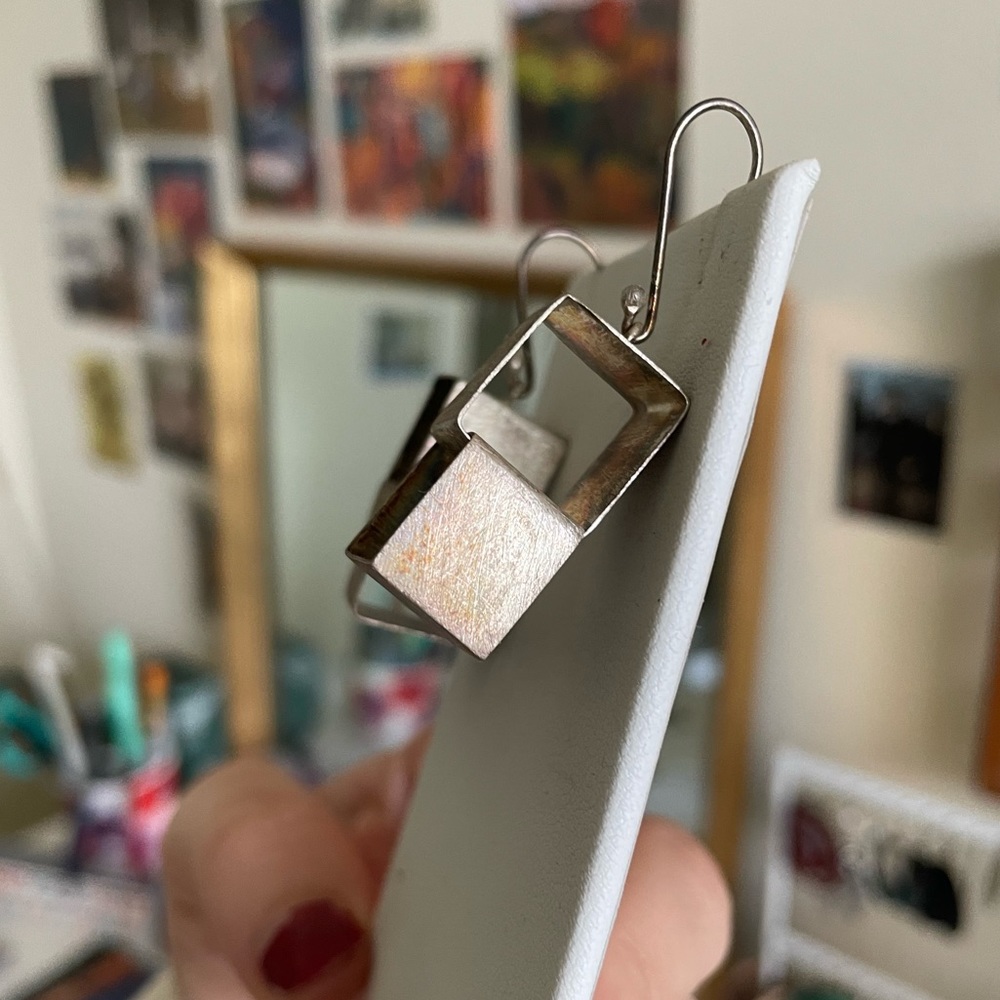 Stackable Square Vintage Silver Earrings - image 1